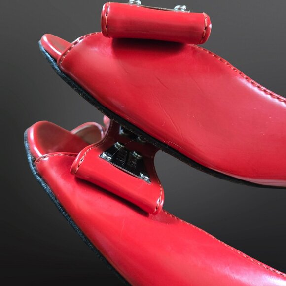 Y2K Miss Sixty Red Patent Leather Ballet flats EUR size 36 Peep toe Bows US 5.5 - Picture 6 of 12